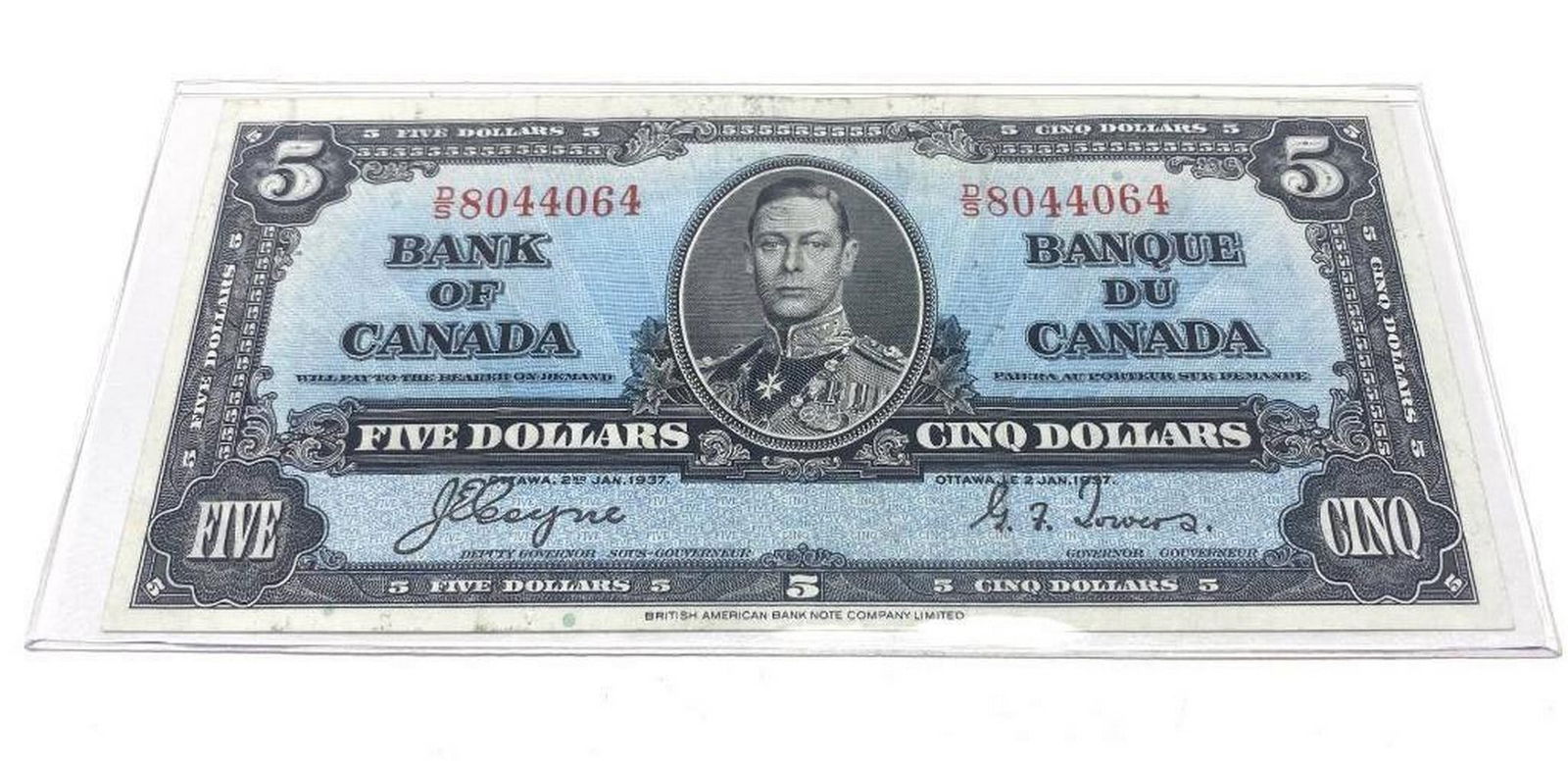 1937 Bank Of Canada $5 Bank Note - D/S 8044064 - Coyne & Towers (1 of 2)