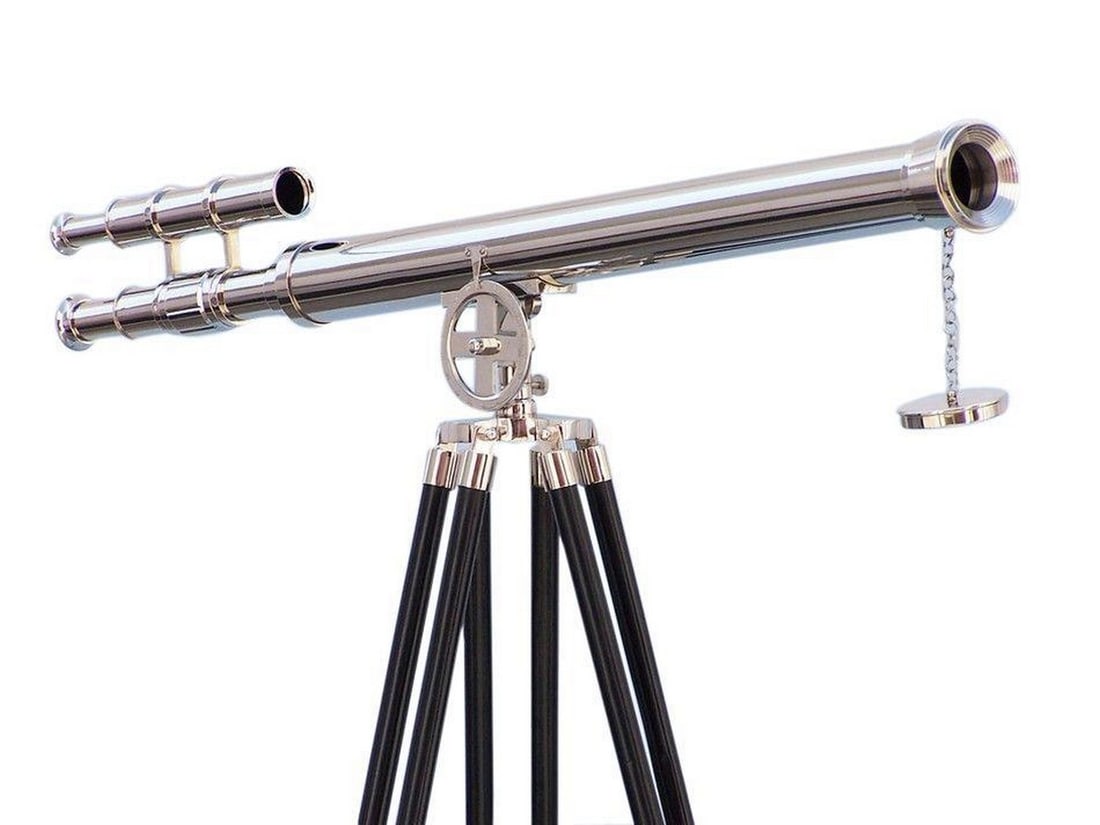 64" Chrome Griffith Astro Telescope with Floor Stand: 64" Chrome Griffith Astro Telescope with Floor Stand The 64-Inch Floor Standing Chrome Griffith Astro Telescope is a striking piece, expertly crafted with a solid chrome body and mounted on a ref