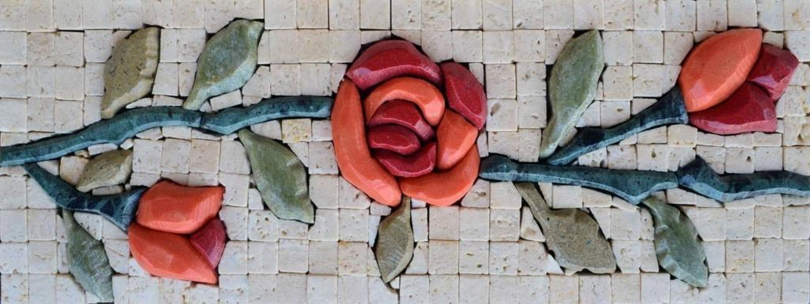 Mosaic Tile Art - 3D Colorful Rose: Mosaic Tile Art - 3D Colorful Rose A handcrafted mosaic artwork made from natural stone. The design depicts a rose in full bloom, arranged with vibrant stone tiles that create a three-dimensional