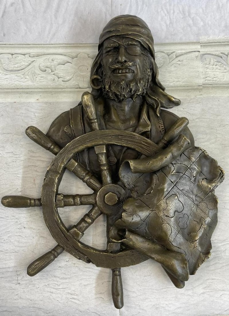 Large Pirate Wall-Mounted Bronze Sculpture by B. Wood – 14.5" x 10" (1 of 5)
