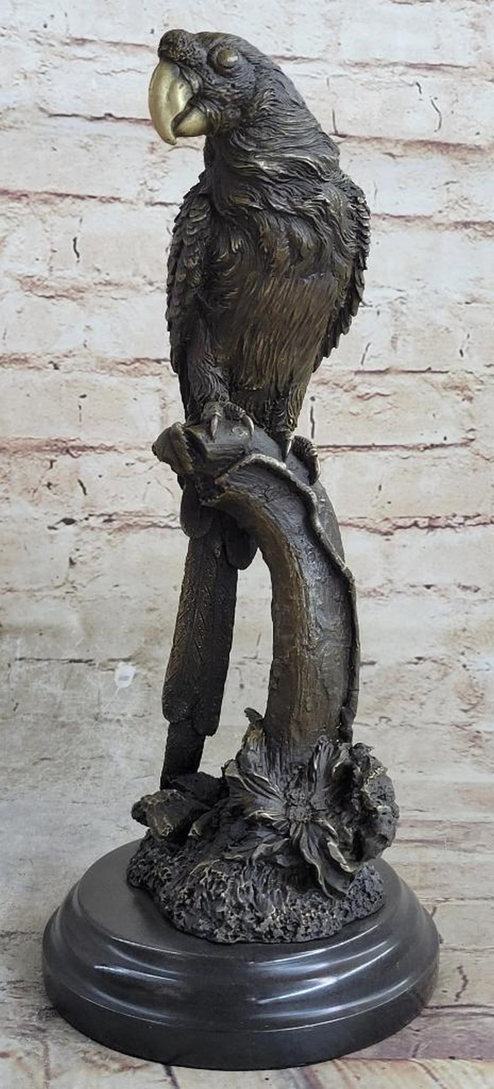 Signed Original Parrot Bird Bronze Sculpture On Marble Base - 13" x 7" (1 of 8)