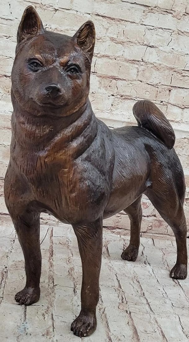 Standing Shiba Inu" Bronze Dog Inspired Sculpture by Moigniez - 17" x 22: "Standing Shiba Inu" Bronze Dog Inspired Sculpture by Moigniez - 17" x 22" Presenting the "Standing Shiba Inu" bronze dog sculpture, inspired by the beloved Japanese breed. Sig