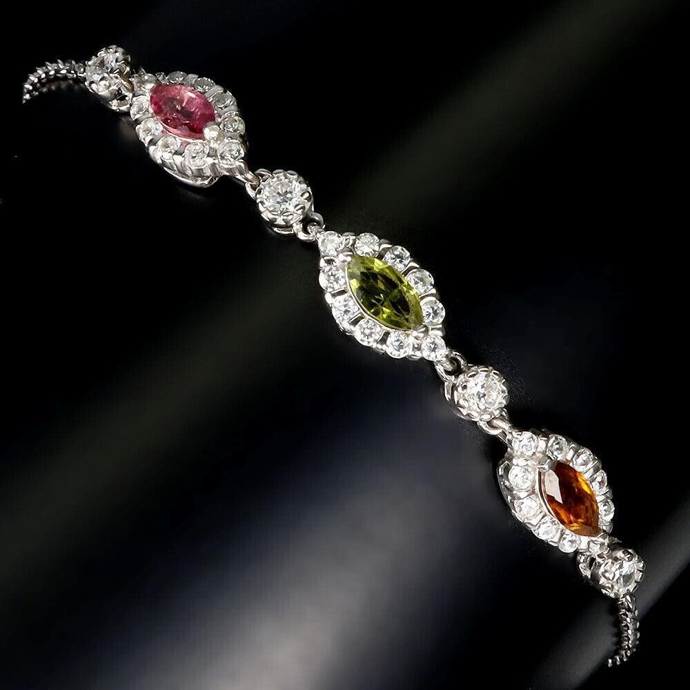 Marquise Tourmaline CZ Gemstone 925 Sterling Silver Tennis Bracelet (1 of 3)