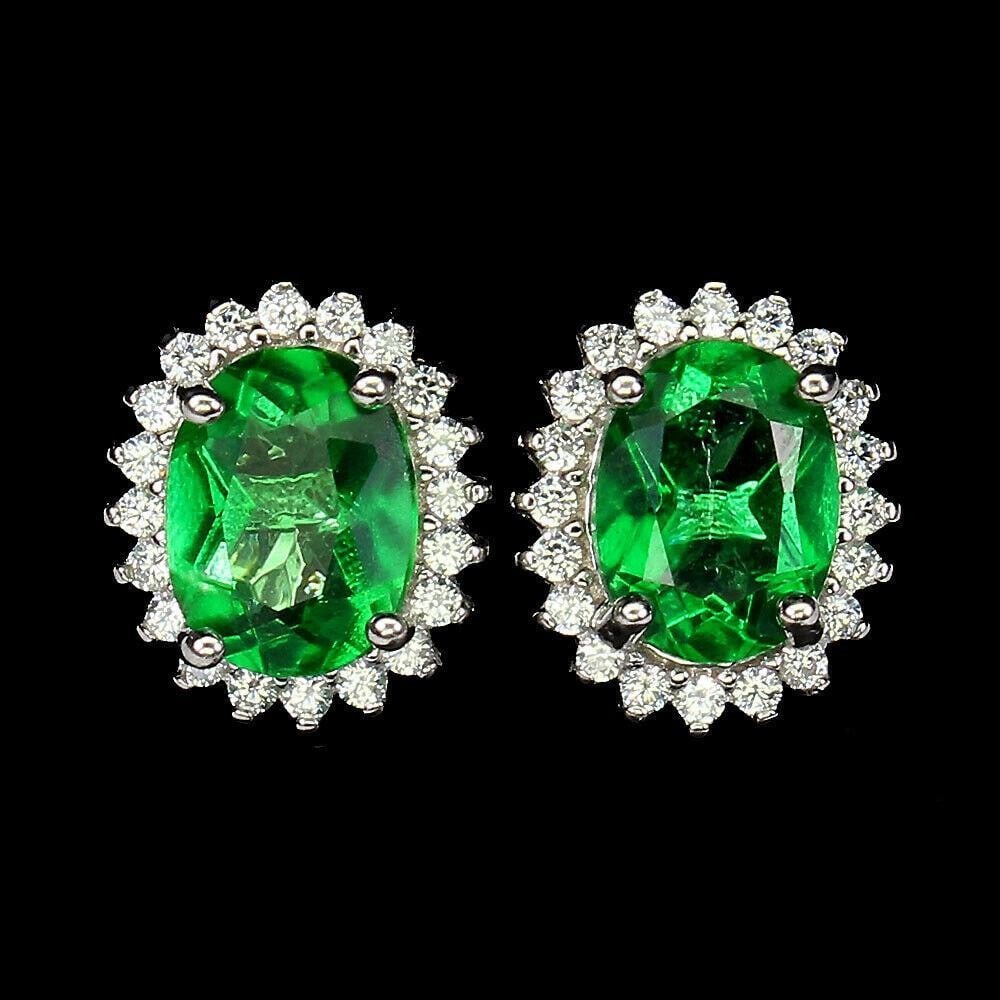 Oval Green Topaz Simulated CZ Gemstone in 925 Sterling Silver Stud Earrings (1 of 3)