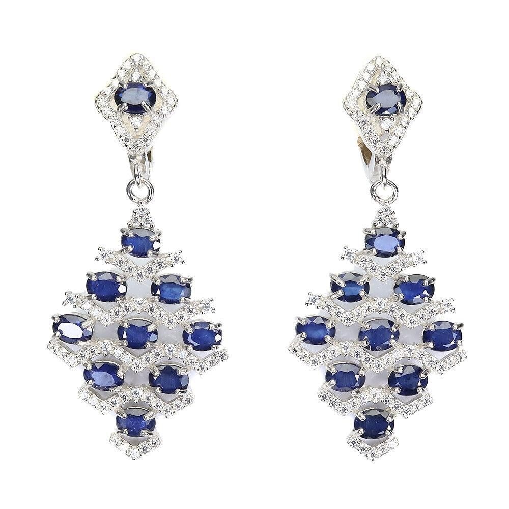 Oval Blue Sapphire (4x3mm) Main Stones With White Topaz Earrings (1 of 3)