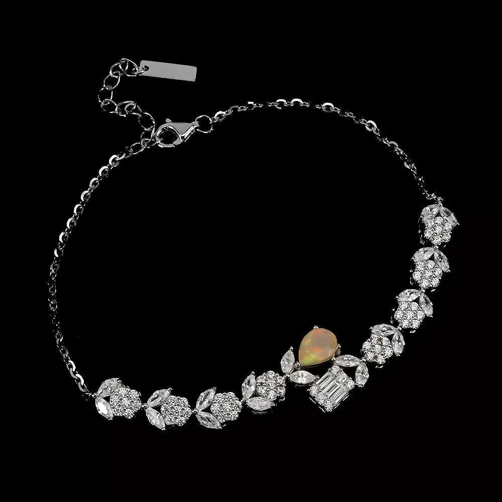 7" Fire Opal 925 Sterling Silver Bracelet - 2