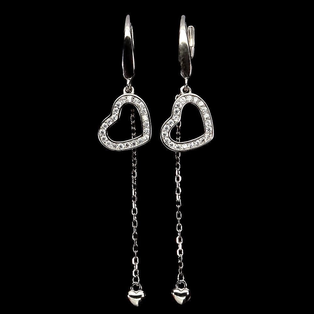 White Round Simulated CZ Hearts 925 Sterling Silver Jewelry Earrings (1 of 3)