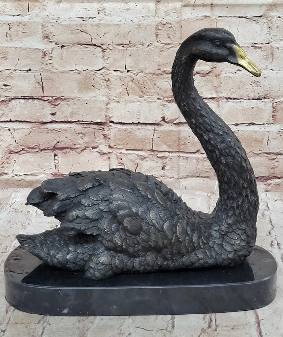 Signed Original Swan Bronze Sculpture on Marble Base - 12" x 12" (1 of 8)