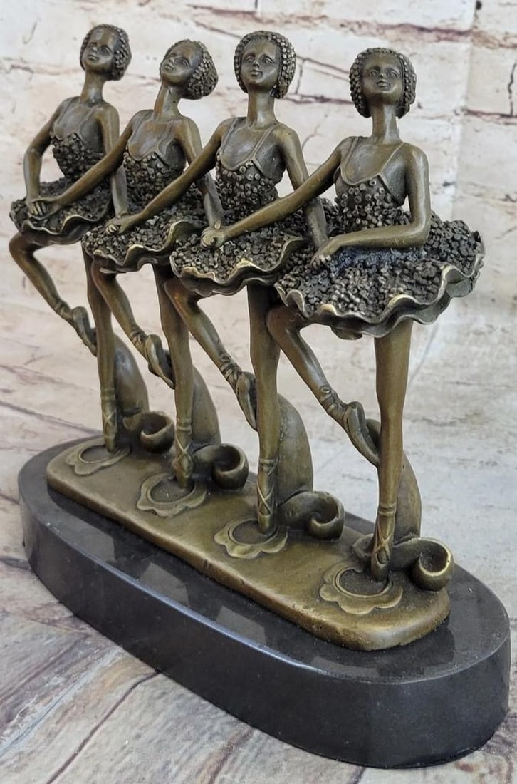 Prima Ballerinas in Bronze Ballet Sculpture by Milo - 10" x 9.5": Prima Ballerinas in Bronze Ballet Sculpture by Milo - 10" x 9.5" This captivating bronze sculpture by artist Milo beautifully captures a group of prima ballerinas mid-performance, their gracef