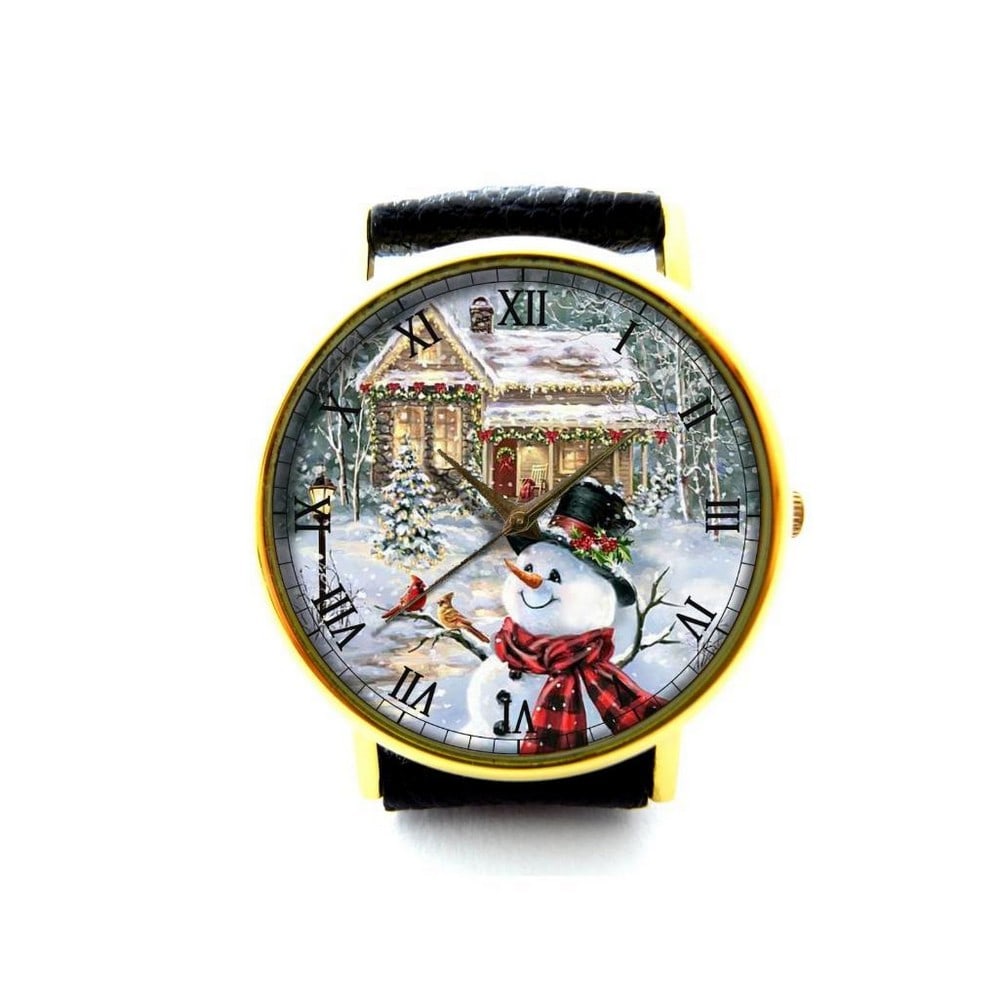 Unique Watch With Snowman on Dial and Genuine Leather Band (1 of 2)