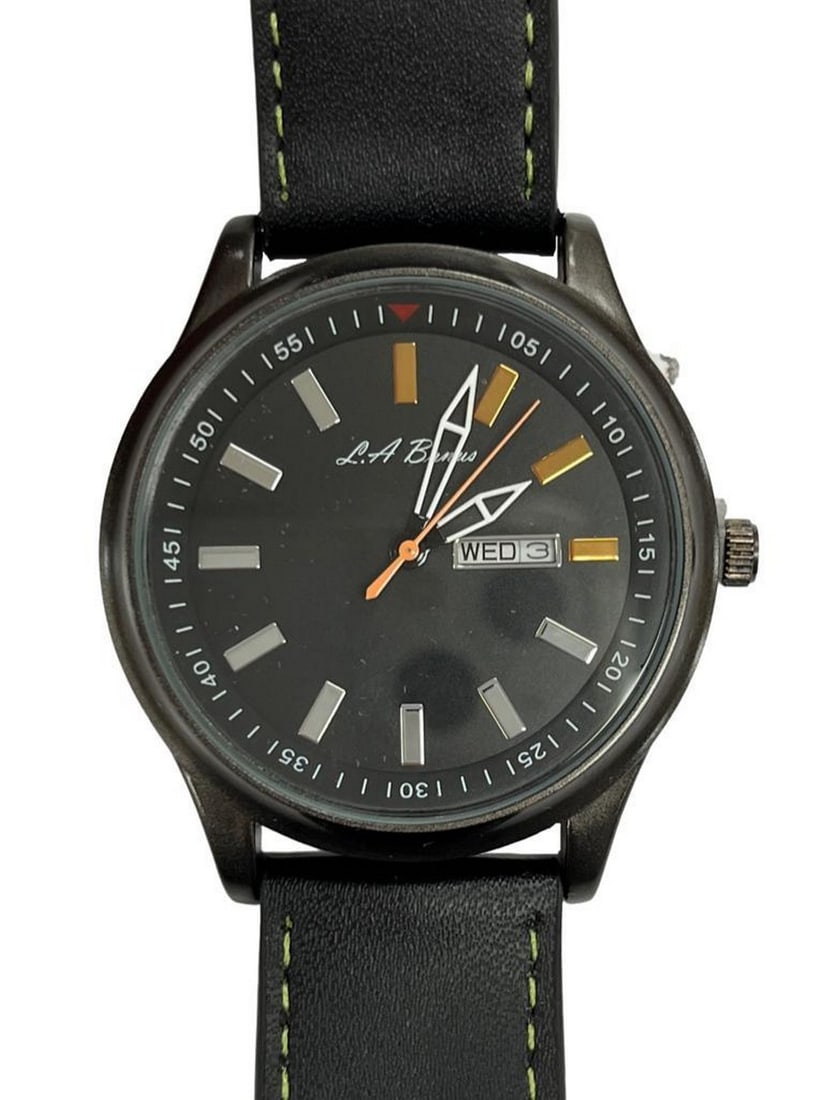 Mens L.A Banus Formal Black Dial Chronograph Genuine Leather Band Watch (1 of 2)