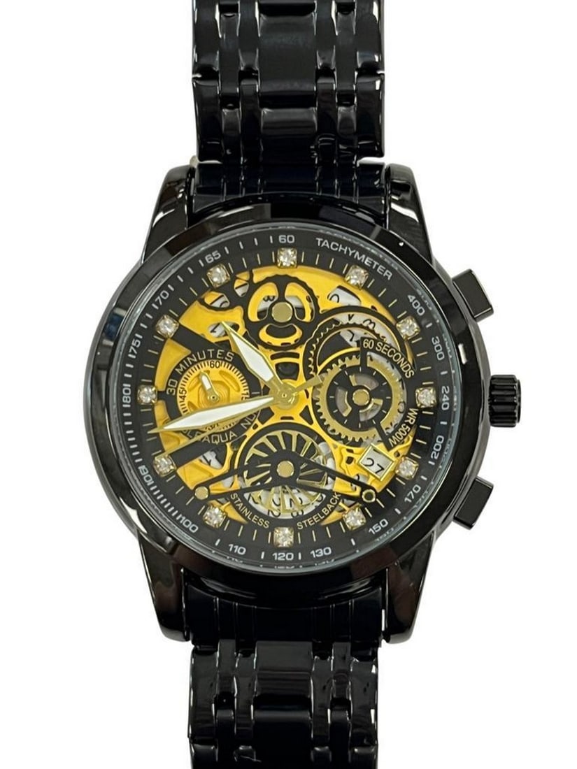 Mens Black Stainless Steel Chronograph Skeleton Watch (1 of 2)