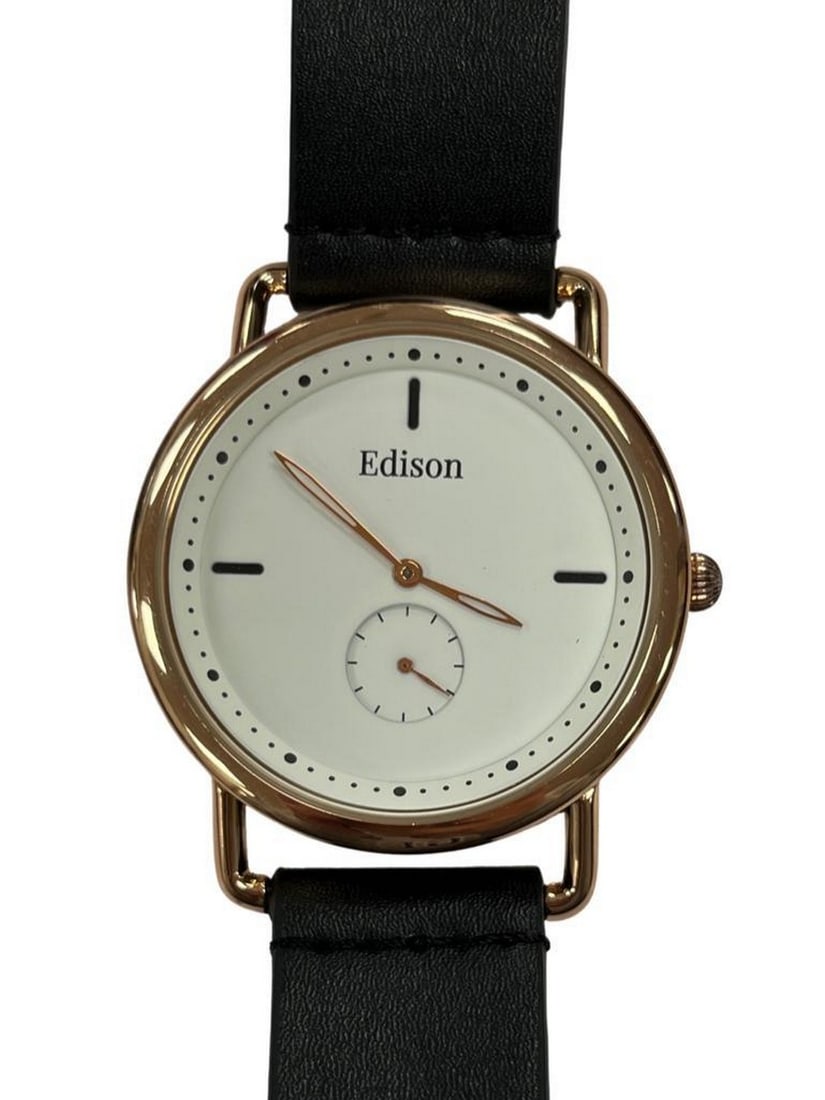 Mens Edison White Dial Formal Stainless Steel Stitched Leather Luxury Band Watch (1 of 2)