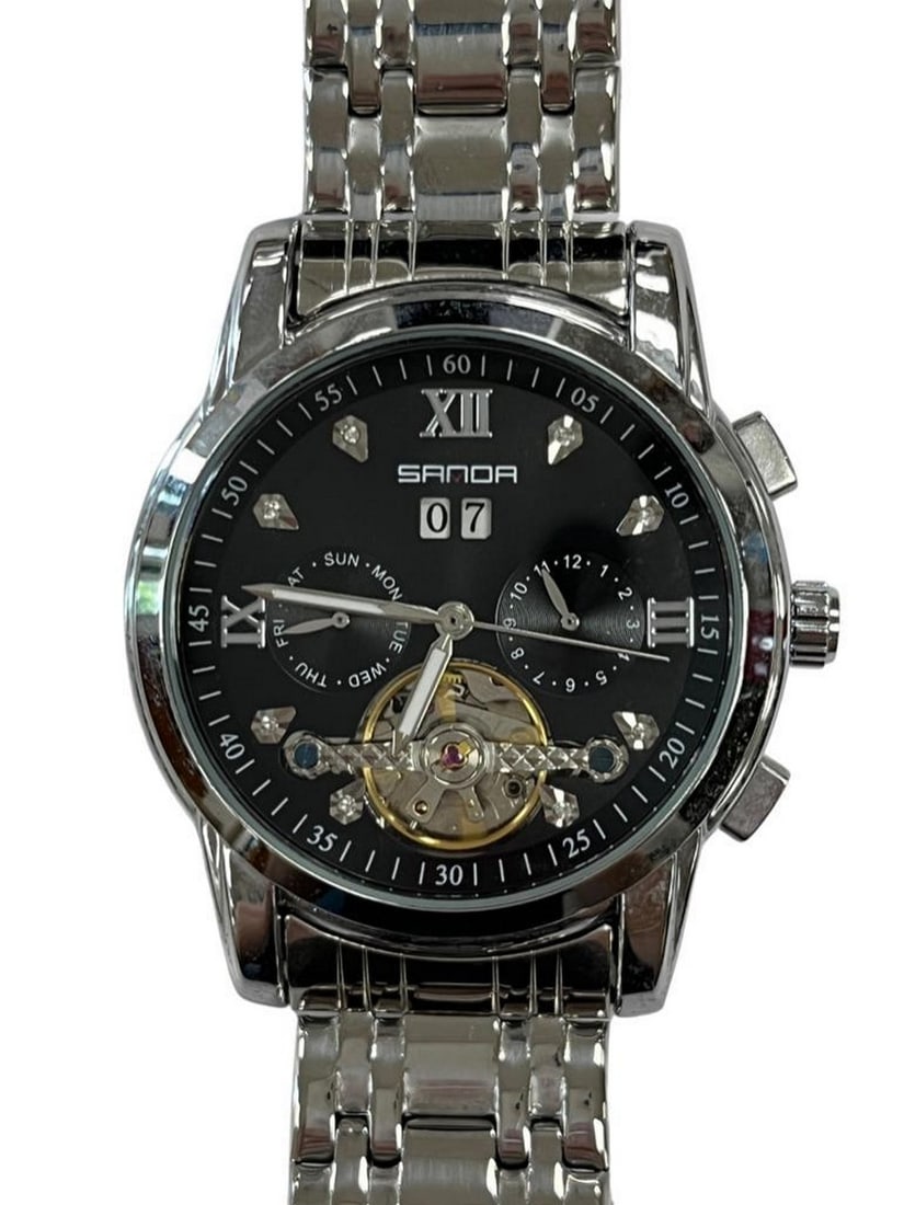 Mens Timeless Stainless Steel Automatic Calendar Watch With Black Dial (1 of 2)