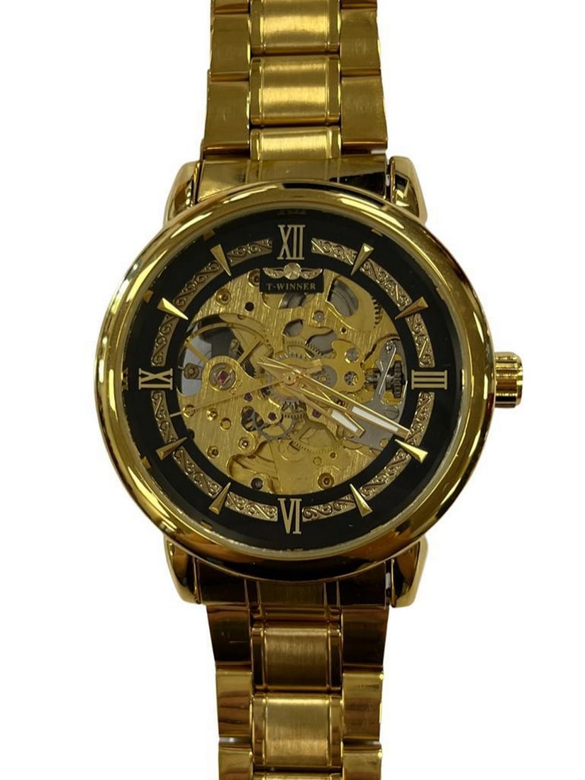 Mens Exquisite Gold Stainless Steel Automatic Skeleton Watch (1 of 2)