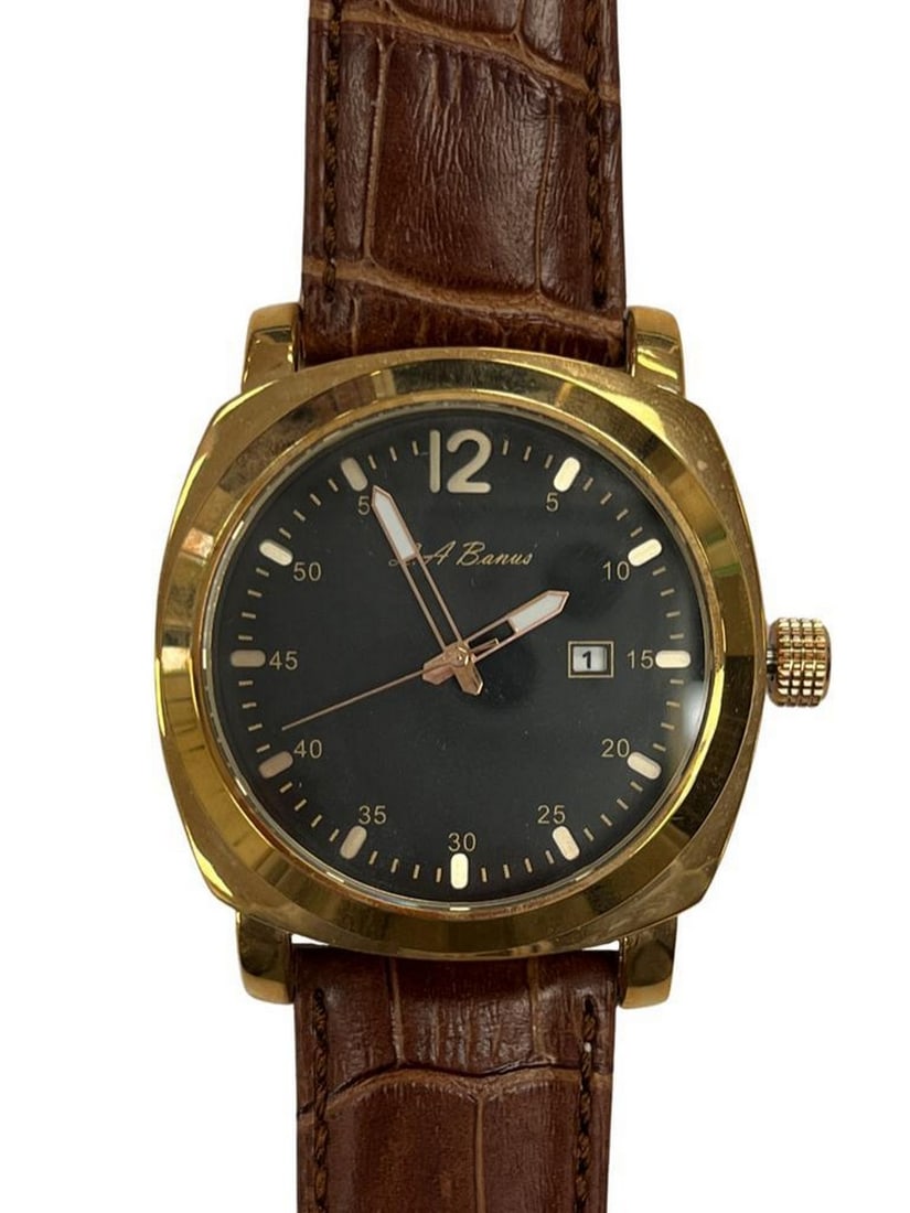 Mens L.A Banus Rose Gold Gloss Finish & Genuine Leather Band Watch (1 of 2)