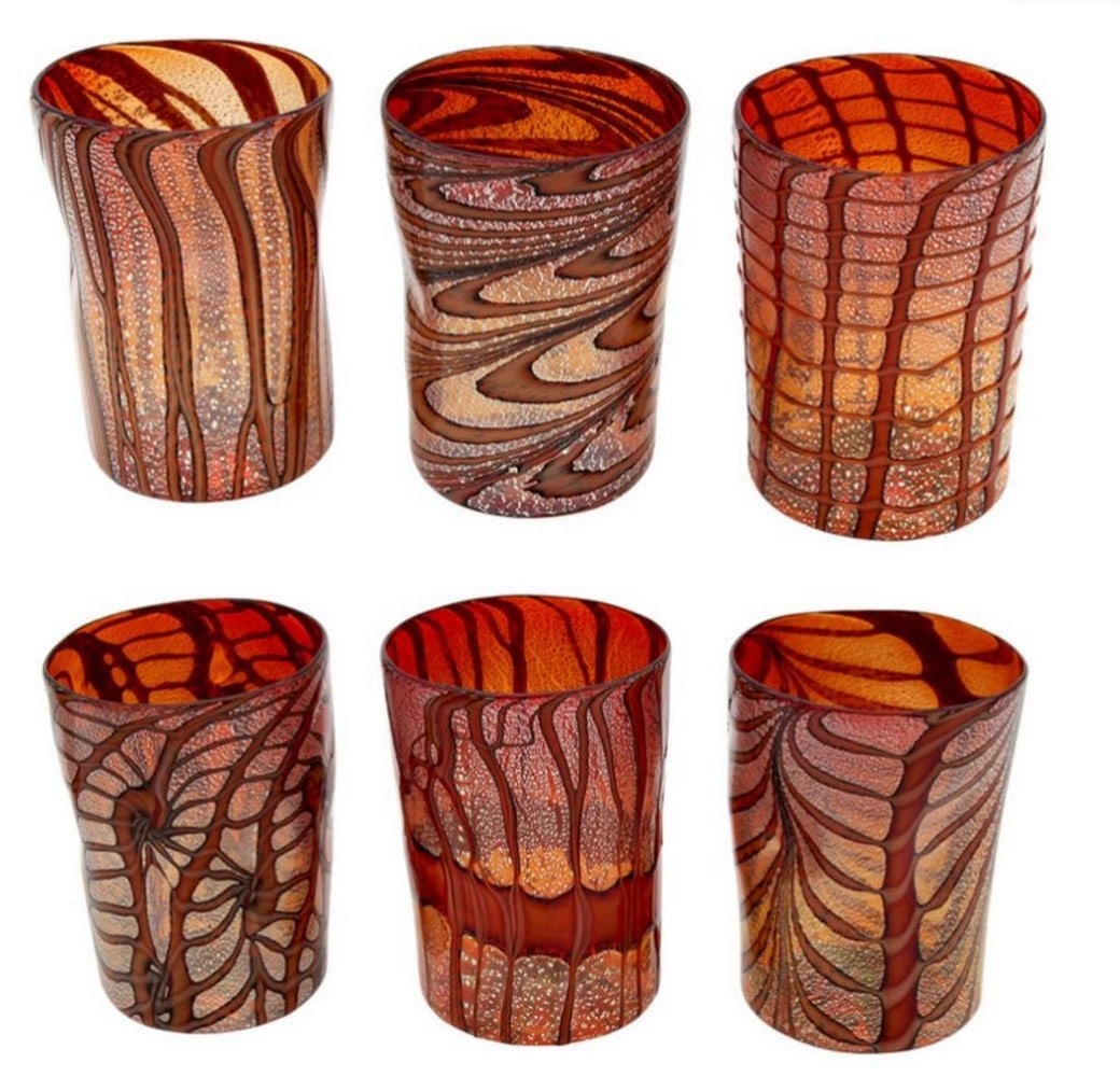 Red Passion Tumblers Set – Murano Glass with Silver: Red Passion Tumblers Set – Murano Glass with Silver A set of 6 handcrafted Murano glass tumblers, featuring vibrant red tones with pure silver accents. Each glass is fully blown and made using tradi