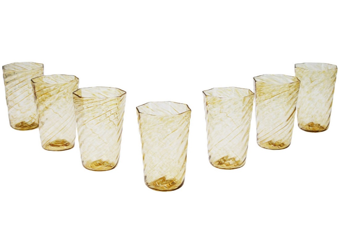 Set of Six Blown Glass Octagonal Drinking Glasses (1 of 3)