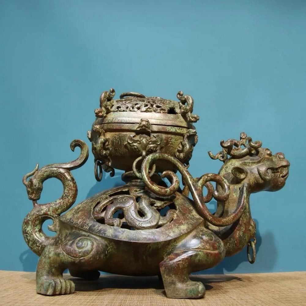 Antique Chinese Bronze Inscribed Hollow Basalt Incense Burner Ornament (1 of 8)