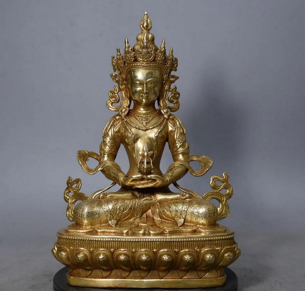 Pure Copper & Gilt Longevity Buddha Statue (1 of 7)
