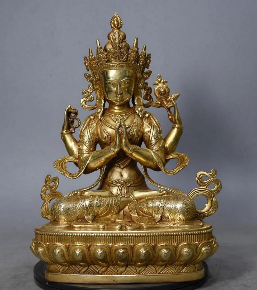 Pure Copper & Gilt Four-Armed Tara Guanyin Buddha Statue (1 of 7)