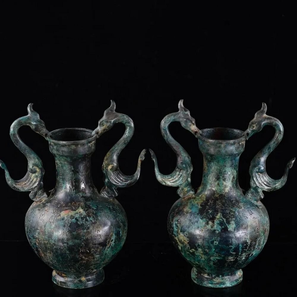 Antique Chinese Phoenix Handle Bronze Pot Ornaments (1 of 8)