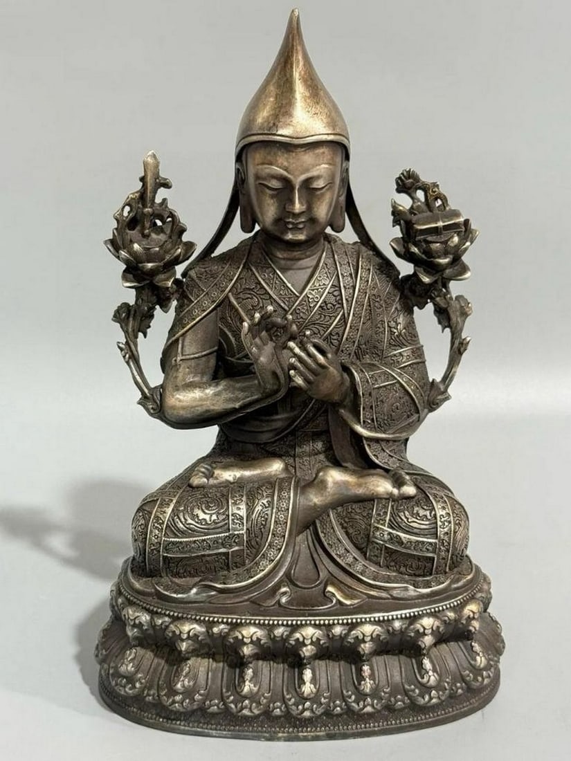 Antique Chinese Handcrafted Bronze Tsongkhapa Buddha Statue (1 of 7)