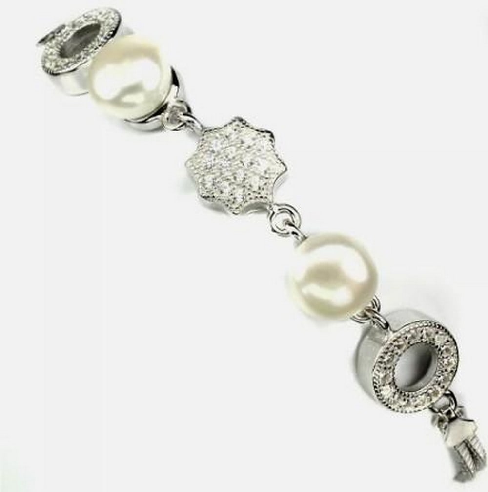 Elegant 7mm White Pearl Sterling Silver Bracelet (1 of 5)