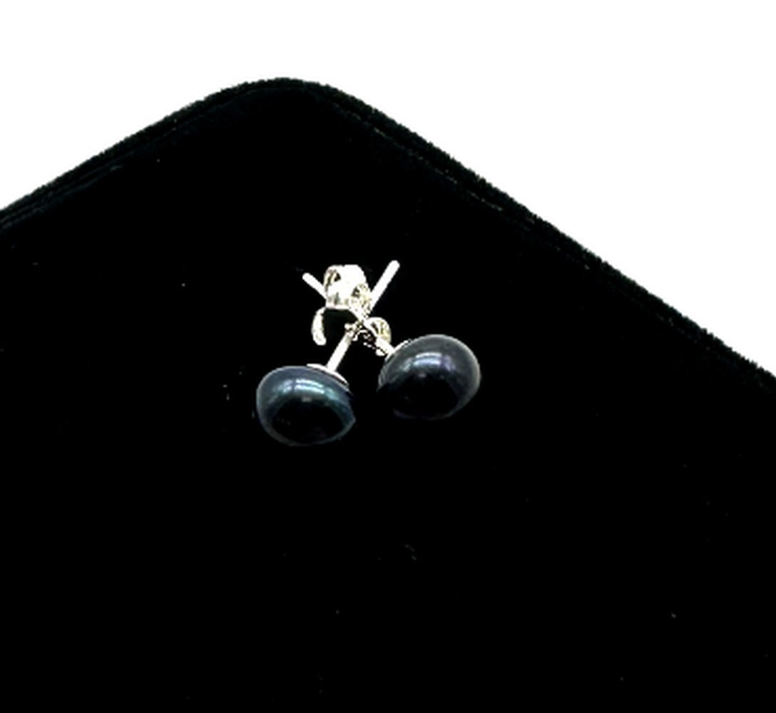 7-8mm Navy Blue Freshwater Pearl 925 Silver Stud Earrings (1 of 4)