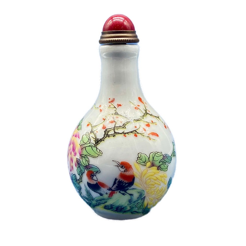 UNIQUE HANDMADE CHINESE PORCELAIN AND JASPER SNUFF BOTTLE - 2