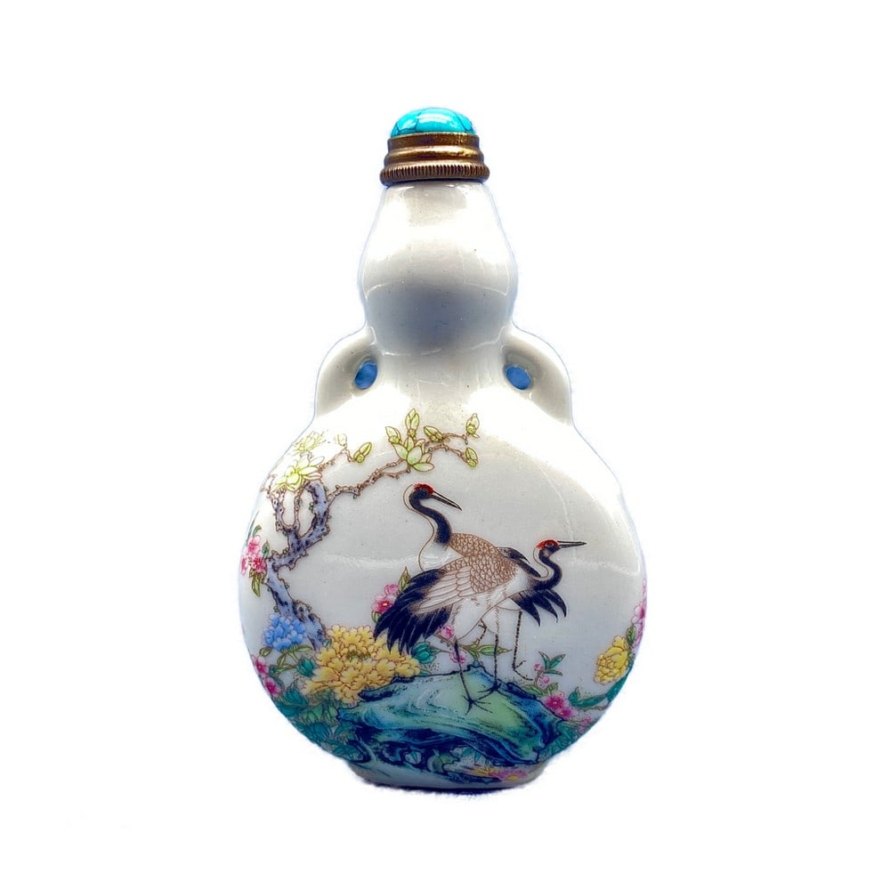 EXQUISITE CHINESE HANDMADE PORCELAIN AND TURQUOISE SNUFF BOTTLE (1 of 5)