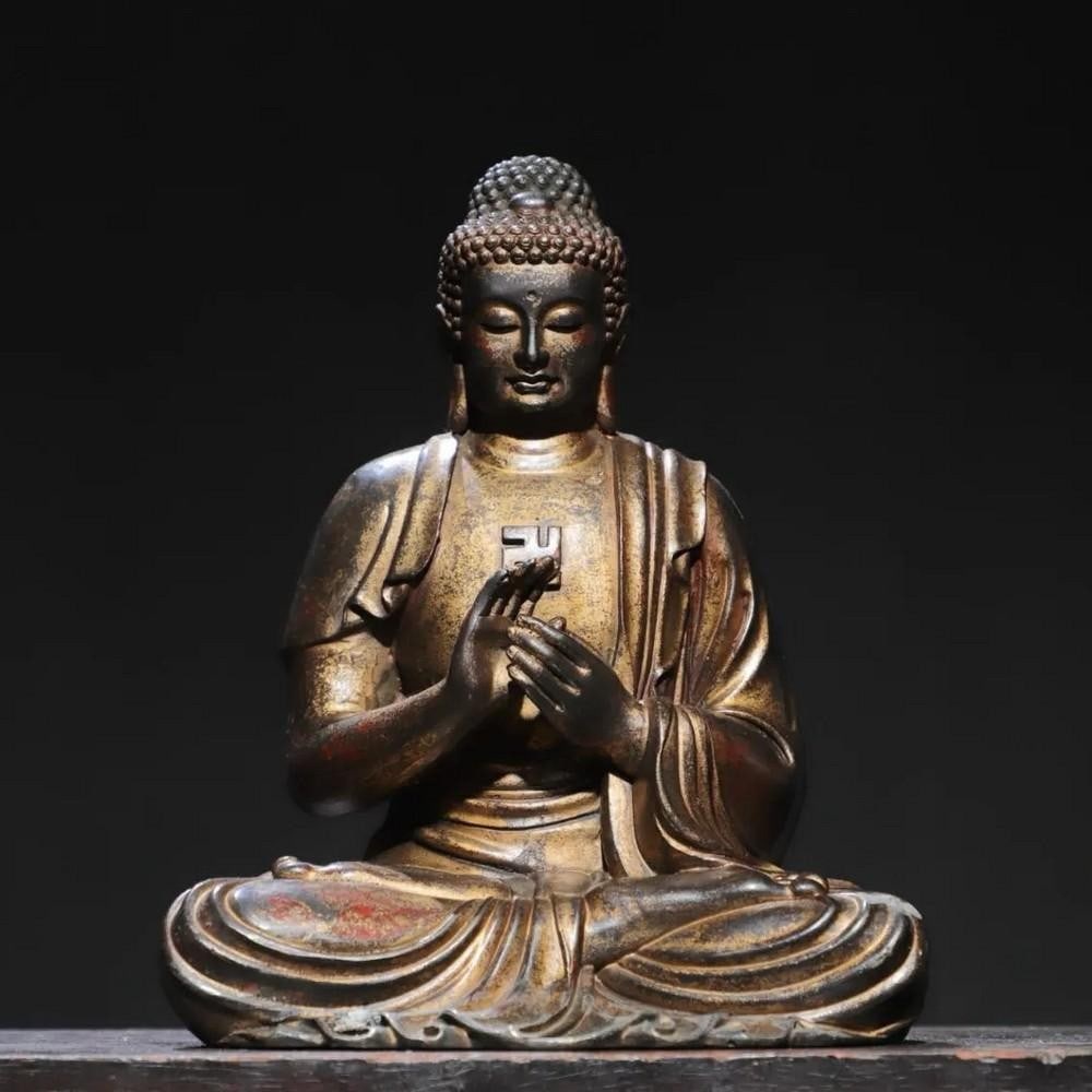 Pure Copper & Gilt Vairocana Buddha Statue (1 of 7)