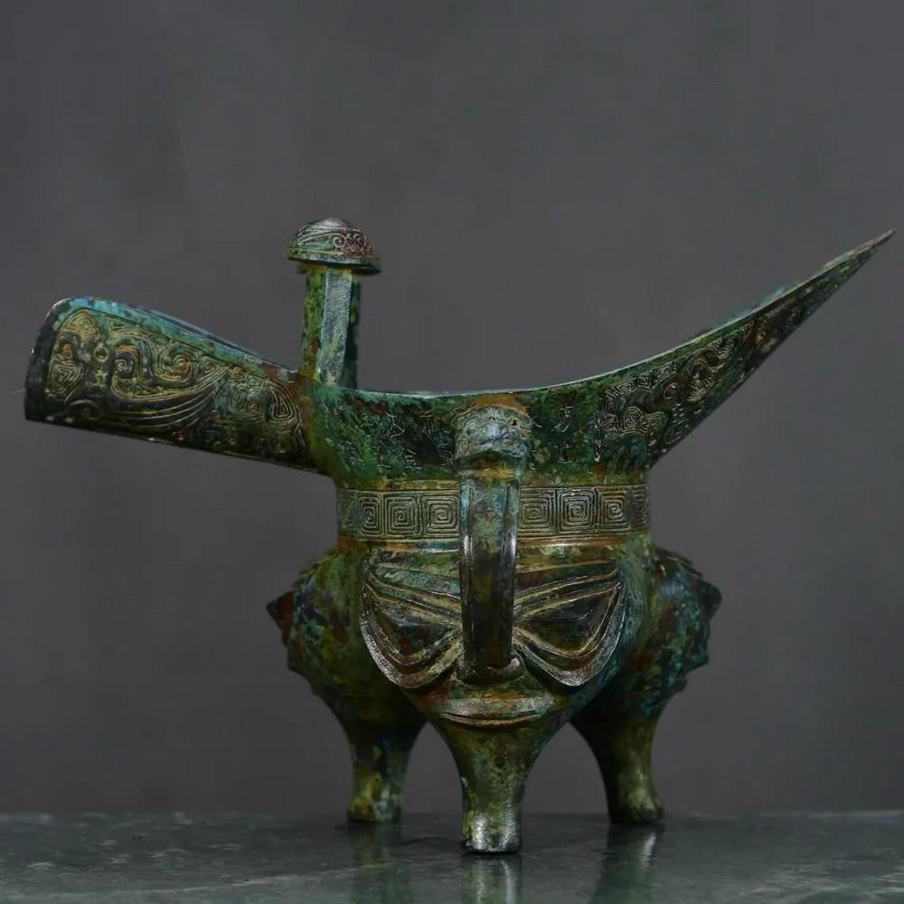 Antique Chinese Bronze Human Face Cup Statue Ornament (1 of 8)