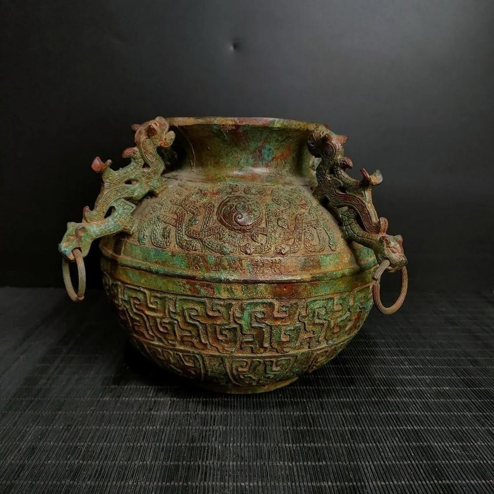 Antique Chinese Bronze Wash Basin with Dragon Design (1 of 7)