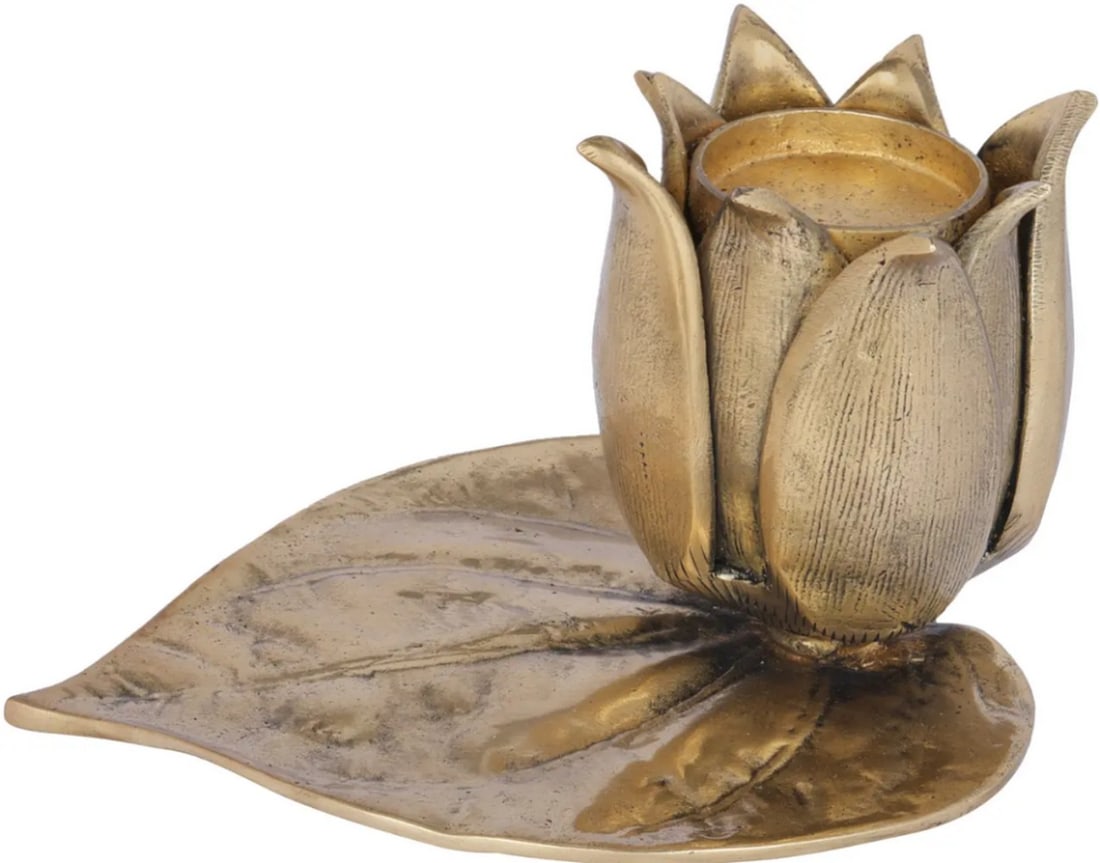 Brass Lotus Candle Holder on Betel Leaf (1 of 2)