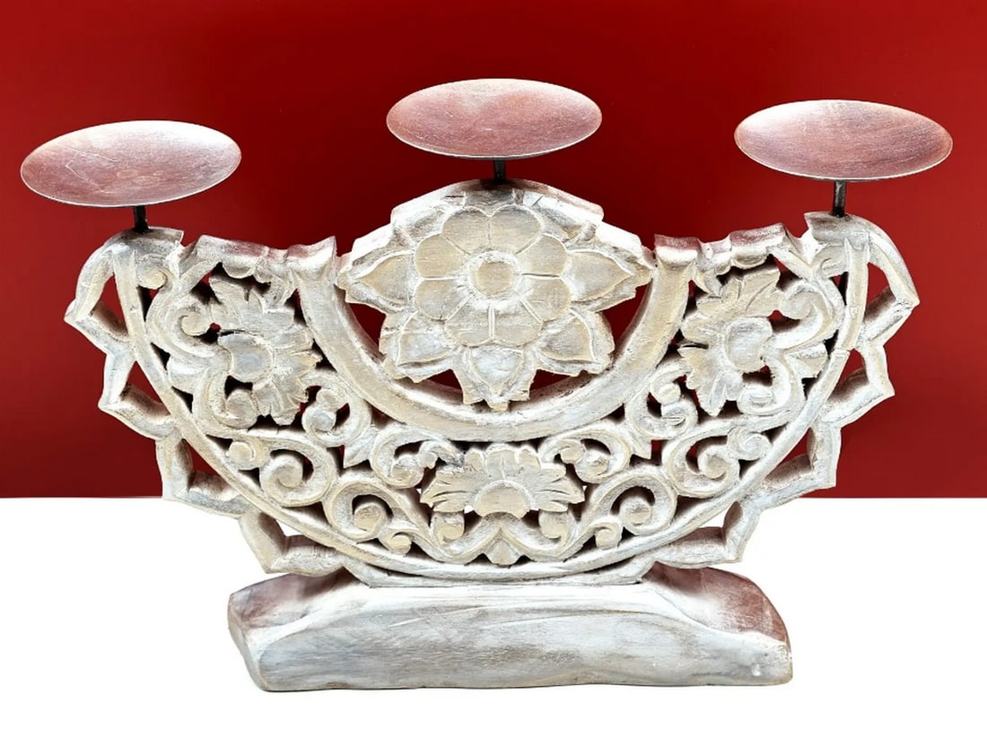 17" Handmade Decorative Wooden Candle Holder: 17" Handmade Decorative Wooden Candle Holder Add rustic charm to your home with this handmade wooden candle holder, crafted from warm-toned wood and accented with iron details. Its decorative desi