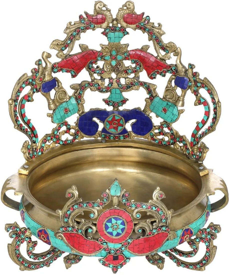 Peacocks and Elephants Inlay Urli (1 of 2)