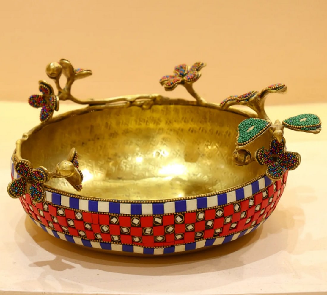 10" Brass Decorative Flower Urli – Elegant Inlay Work for Timeless Charm (1 of 4)