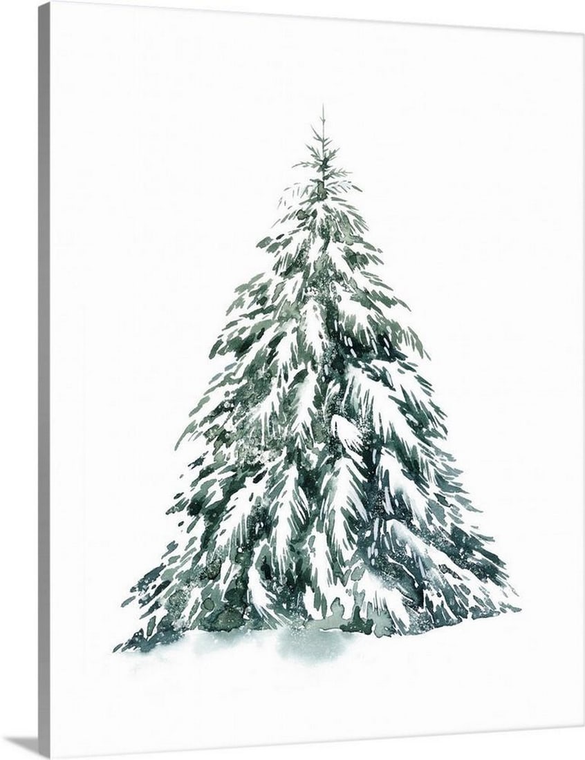 Azure Winter Snowy Pine Tree Wall Art Canvas - 20" x 16" (1 of 2)