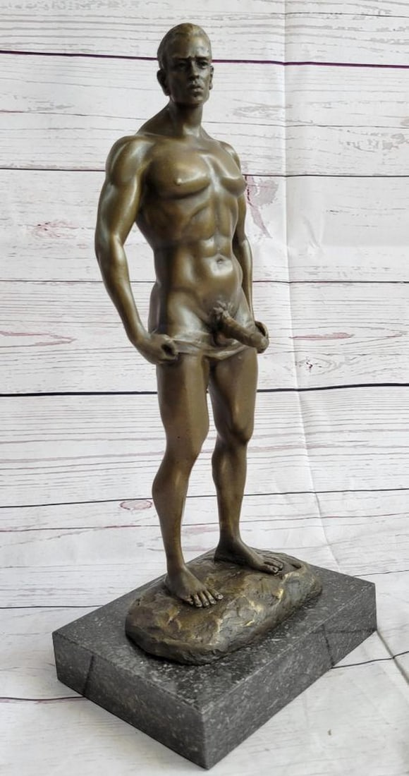 Muscular Nude Male Original Bronze Figure with Impressive Physique - 13" x 5.5": Muscular Nude Male Original Bronze Figure with Impressive Physique - 13" x 5.5" Celebrate the captivating beauty of art with our exceptional bronze sculpture featuring a handsome male figure.