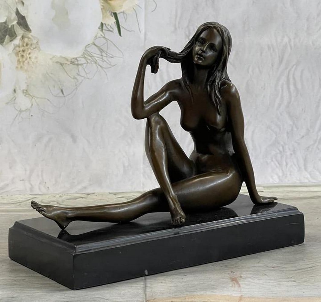 Elegant Naked Woman Erotic Nude Bronze Sculpture - 7.5" x 8": Elegant Naked Woman Erotic Nude Bronze Sculpture - 7.5" x 8" The nude temptress crawls forward only wearing her birthday suite in the grasp of a feverish desire. With marked ecstasy on her fa