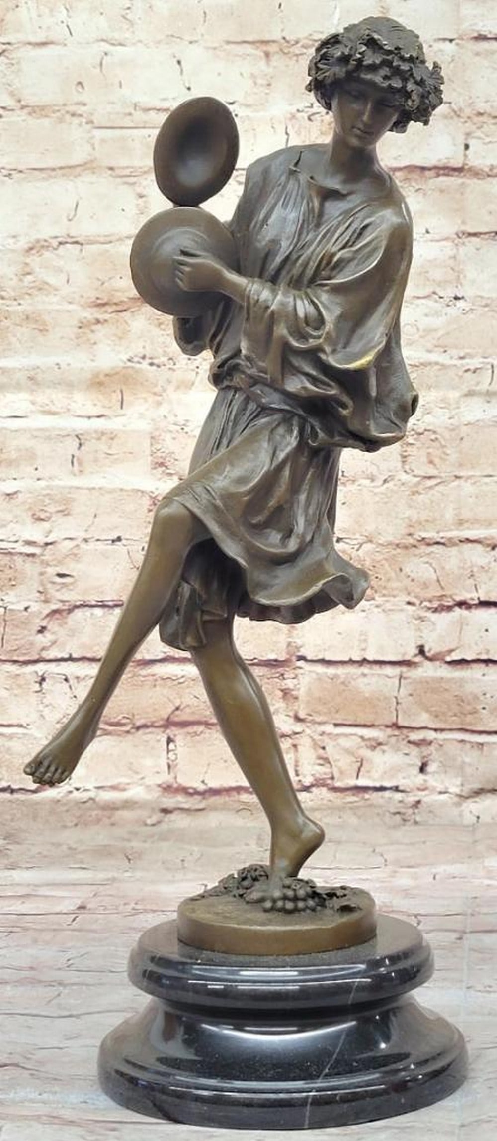Classical Greek Dancer Girl with Cymbals - Original Art Bronze Sculpture by Milo - 15.5" x 5.5": Classical Greek Dancer Girl with Cymbals - Original Art Bronze Sculpture by Milo - 15.5" x 5.5" Celebrate the essence of ancient Greek culture with our exquisite bronze sculpture crafted by t
