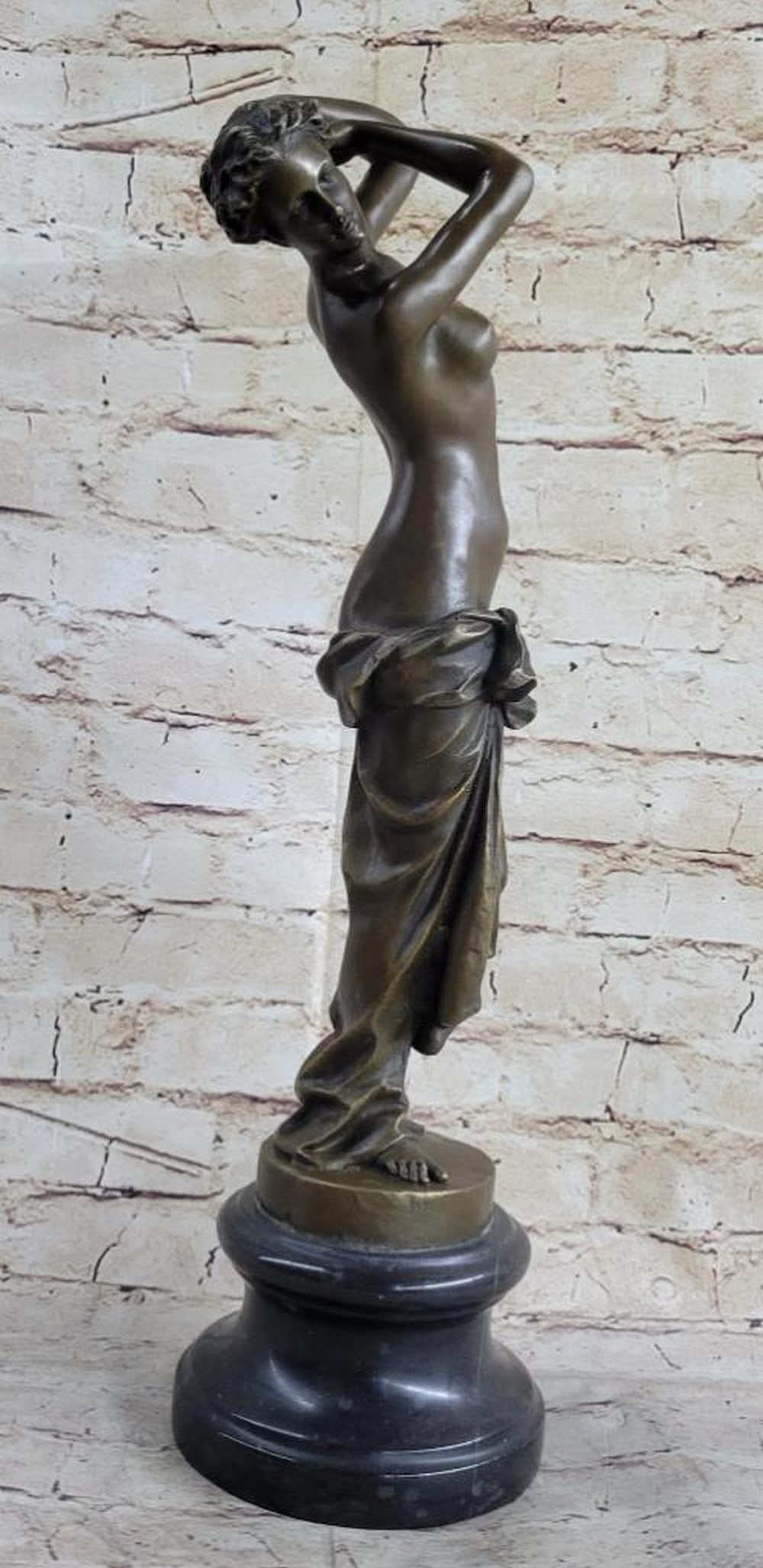 Semi Nude Half-Naked Seductive Woman Original Bronze Sculpture Signed by Aldo Vitaleh - 19" x 5.5": Semi Nude Half-Naked Seductive Woman Original Bronze Sculpture Signed by Aldo Vitaleh - 19" x 5.5" Indulge in the allure of femininity with our exquisite bronze sculpture, a captivating portr