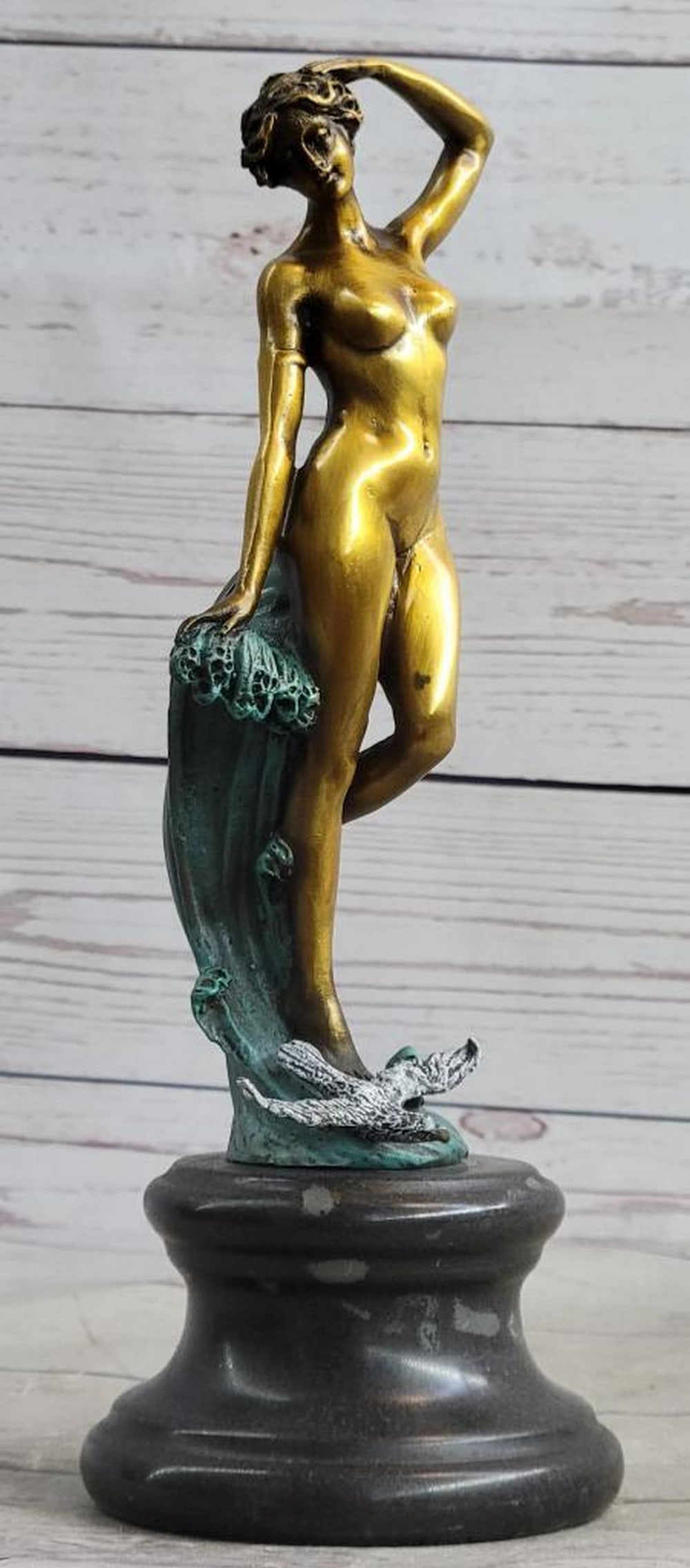 Signed Original Nude Woman Among Ocean Waves Bronze Sculpture - 10" x 3.5": Signed Original Nude Woman Among Ocean Waves Bronze Sculpture - 10" x 3.5" Sexy, proud and confident, this beauty bares it all. She is no waif by any means, with round hips, curvy thighs and