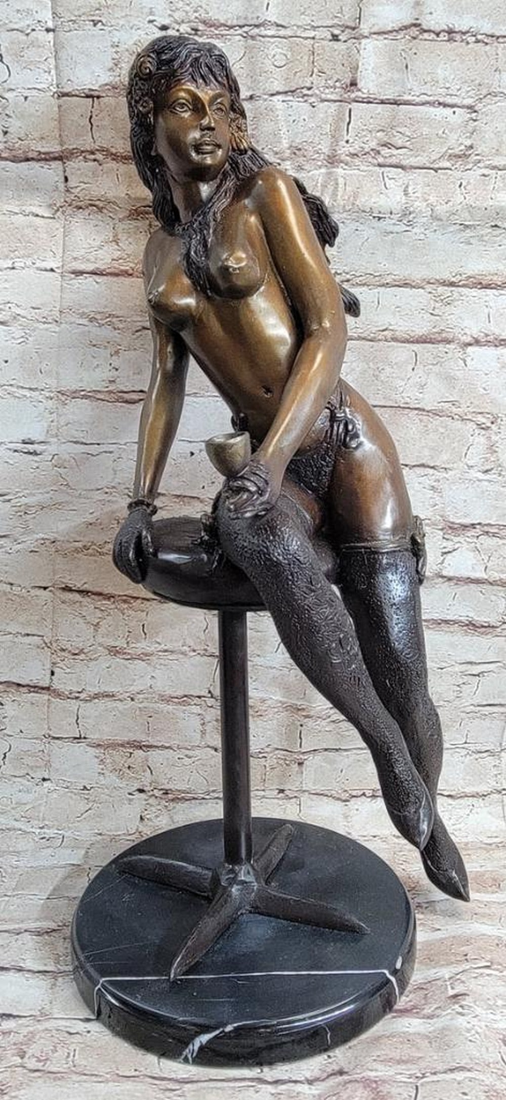 Whispers of Beauty Sensual Lady Holding a Cup Bronze Art Sculpture on Marble Base - 23" x 10": Whispers of Beauty Sensual Lady Holding a Cup Bronze Art Sculpture on Marble Base - 23" x 10" Behold a Limited Edition/100 bronze masterpiece, personally signed and numbered by the acclaimed a