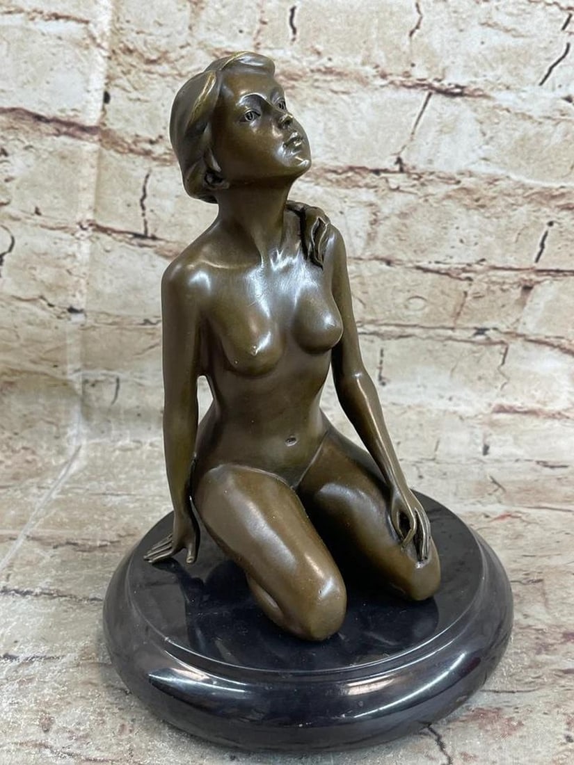 Eternal Temptation Submissive Female Kneeling in Allure Original Bronze Art Sculpture - 9" x 6": Eternal Temptation Submissive Female Kneeling in Allure Original Bronze Art Sculpture - 9" x 6" Introducing a captivating bronze sculpture portraying a woman in a state of enchanting allure an