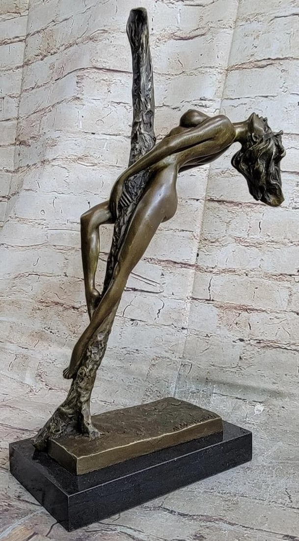 Original Nude Abstract Woman Bronze Sculpture - 17.5" x 8": Original Nude Abstract Woman Bronze Sculpture - 17.5" x 8" The nude aerialist is seen gracefully hanging off a tree branch. This work of art rejoices the female figure and shows attention to