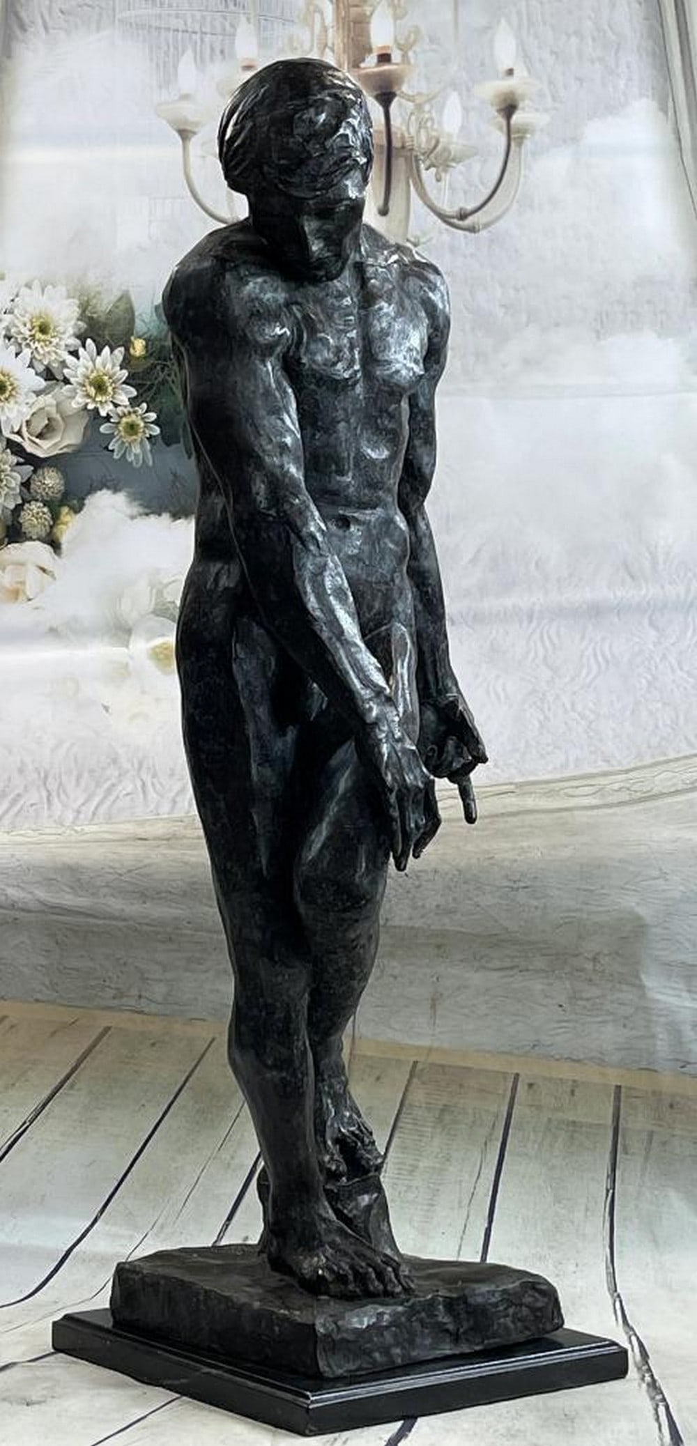 Auguste Rodin Inspired 'Adam' Bronze Sculpture- 36" x 12" 46lbs: Auguste Rodin Inspired 'Adam' Bronze Sculpture- 36" x 12" 46lbs Rodin has been appreciated for decades as one of the pre-eminent Realist sculptors of the late nineteenth- and early tw