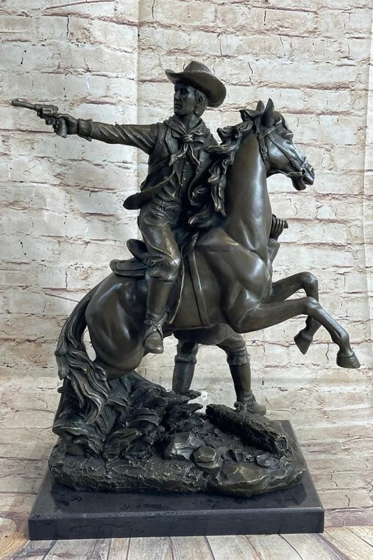 Bronze Statue Depicting a Horseback Outlaw Gunslinger in the Western Frontier - 20.5" x 13" (1 of 7)