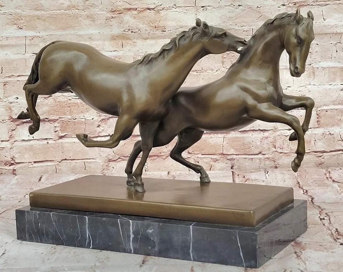 Bronze Horse Sculpture Duo – Dynamic Rearing Stallions – 12" x 17": Bronze Horse Sculpture Duo – Dynamic Rearing Stallions – 12" x 17" This original signed bronze sculpture by Milo captures two majestic horses in a spirited pose, blending Western realism w